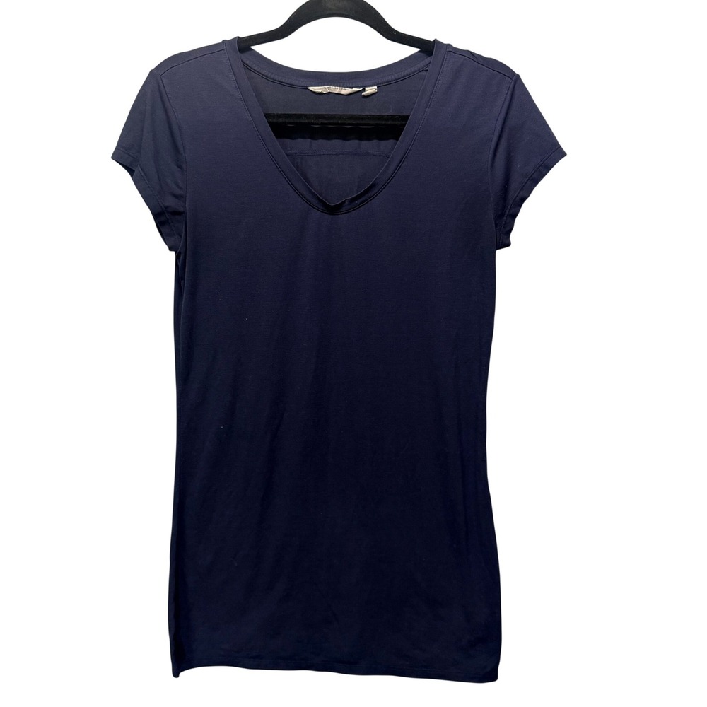 Athleta Womens Navy Blue V-Neck Short Sleeve Performance Tee Shirt S Minimalist